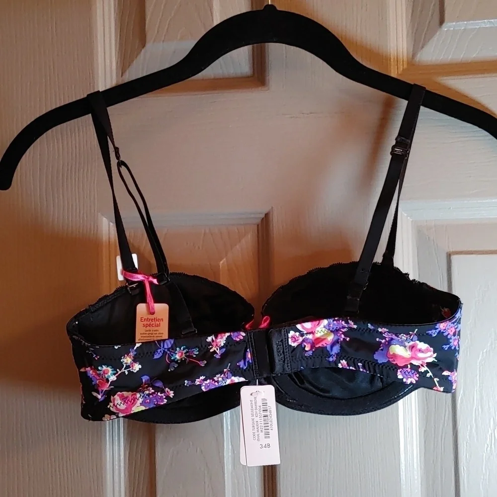 NWT BLACK MULTI FLORAL LA SENZA PERFECTLY ME PUSH UP BRA 34B - Picture 10 of 12